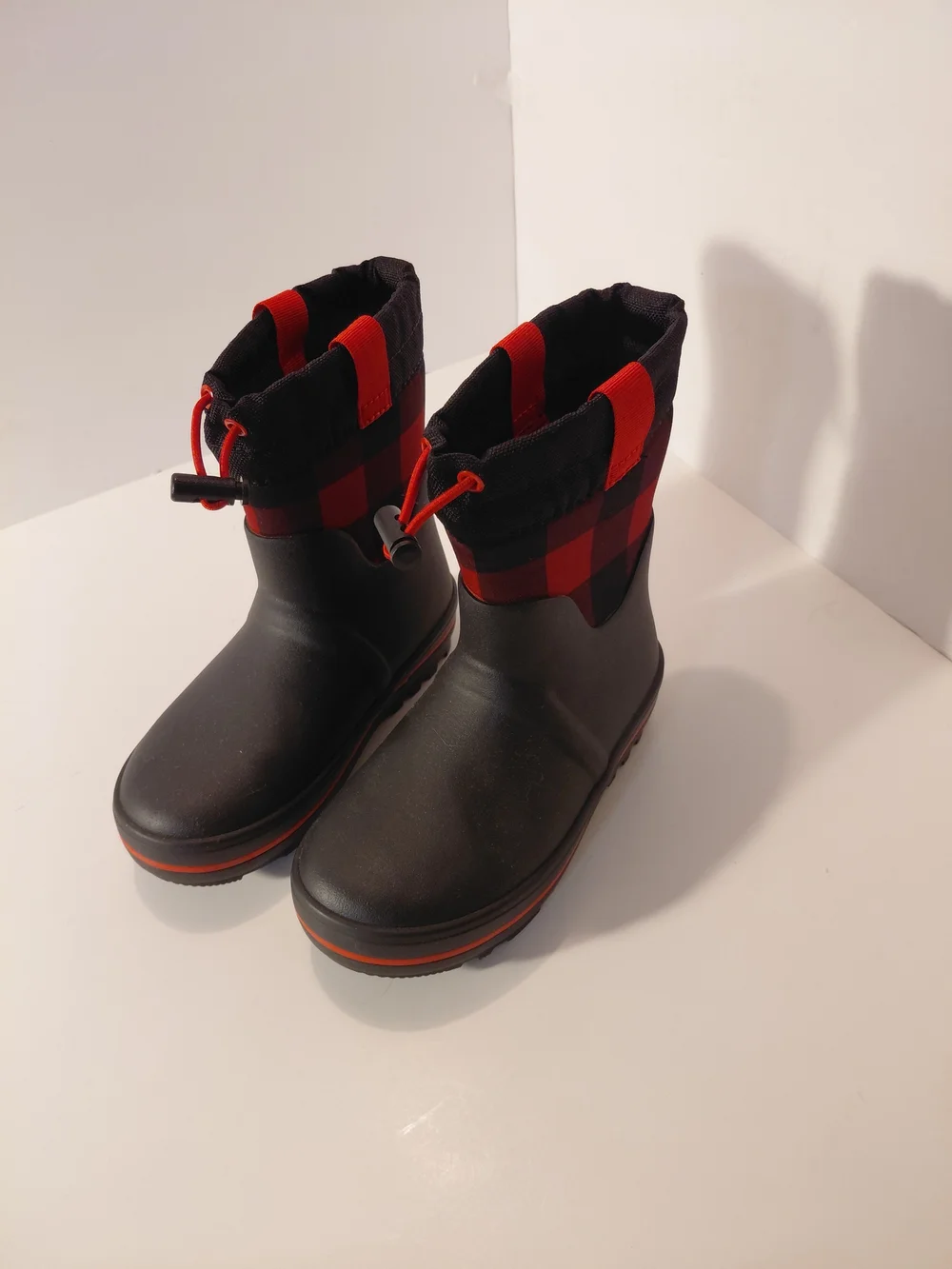 Cat & Jack Black and Red Plaid Waterproof Kids Boots